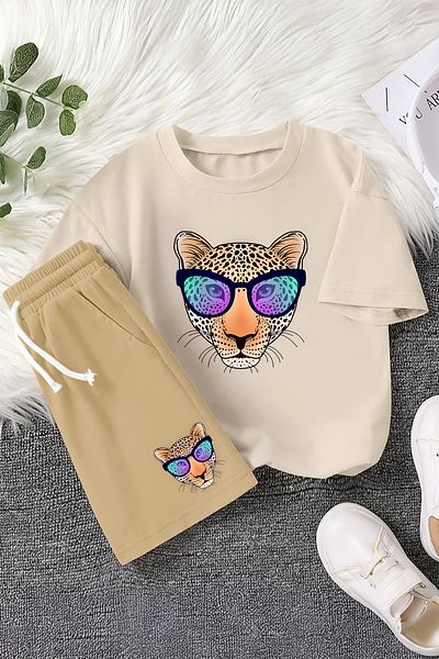 MYADA New Season Cool Glasses Leopard Printed 2-Piece Children's Suit 23457