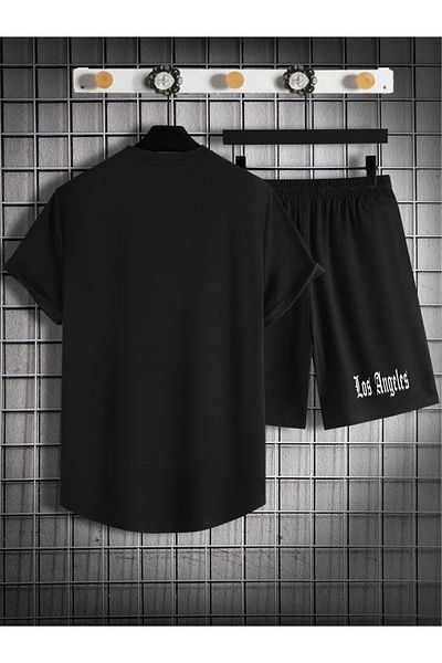 Relax family xf Ανδρικό μαύρο 2li Οβάλ κοπής Σορτς T-shirt los angeles