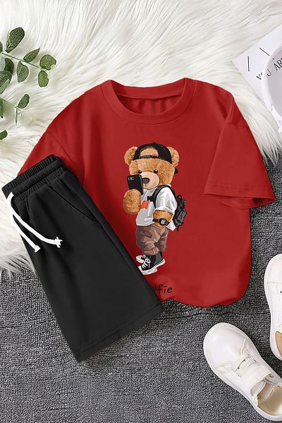 MYADA Premium Selfie Hat Cool Bear Printed 2-Piece Children's Set 22577
