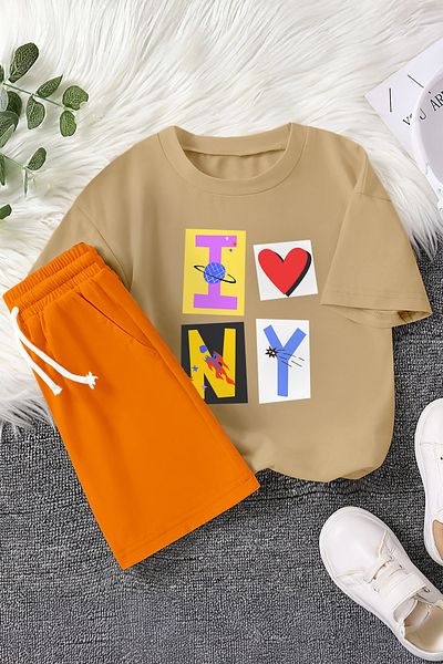 MYADA New Season I Love Newyork Heart Printed 2-Piece Children's Set 23357