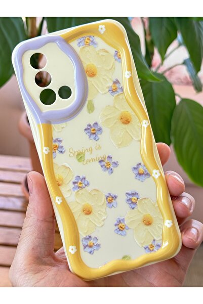 Fibaks Oppo A74 Case Designed Patterned Camera Protection Daisy Flower Colored Silicone Cover