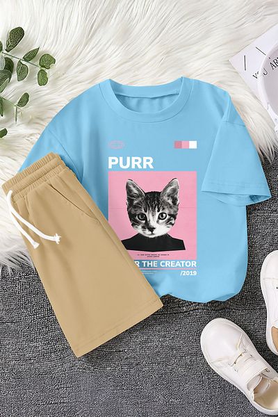 MYADA Set pentru copii din 2 piese cu imprimeu Premium Purr Business Cat 22757