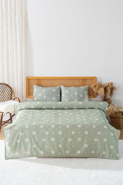 Riva Minimal Green Daisy Διπλό Τυπωμένο Πικέ 200 Χ 220 Εκ