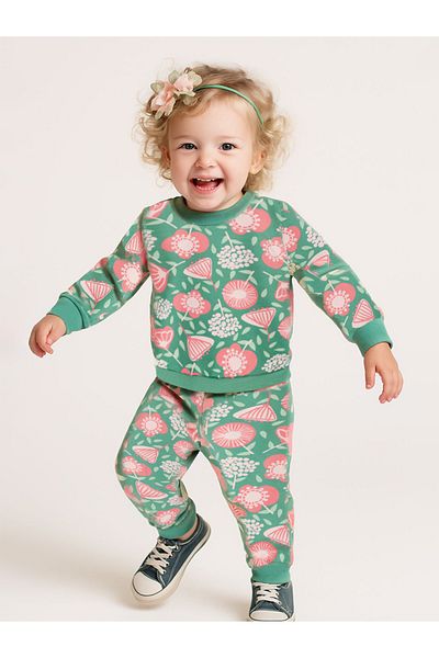 Denokids Rosa geblümtes grünes Trainingsanzug-Set für Babys