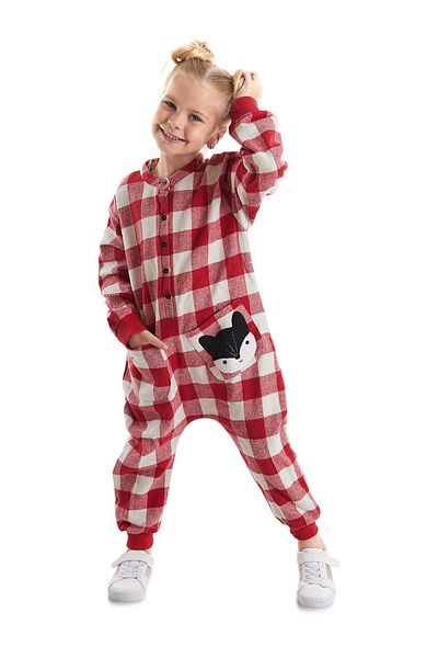 Denokids Geknöpfter, gewebter Overall für Mädchen mit Fox-Karomuster