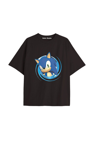 Kalic Studio Tricou de vară negru cu model UNISEX Mr. Sonic