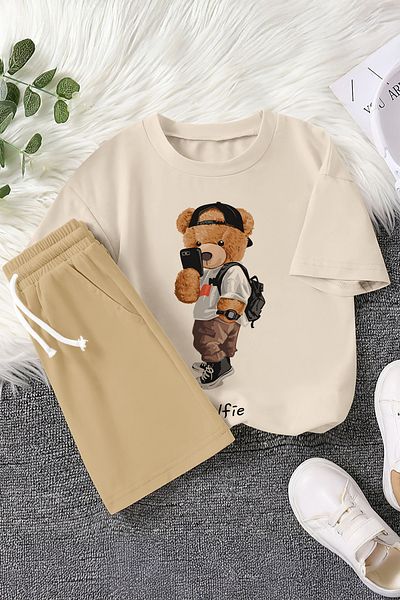 MYADA New Season Selfie Teddy Bear Printed 2-Piece Children's Set 22577