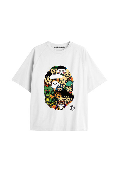 Kalic Studio Tricou alb de vară cu model Mr. Bape UNISEX