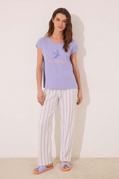 Women'secret Lilac striped cotton lounge pyjamas