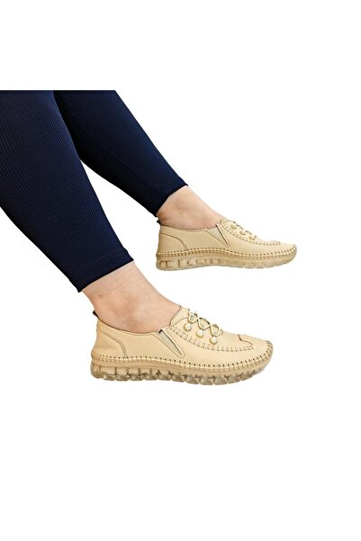 Voyager 9871 Beige Genuine Leather Beaded Shoes