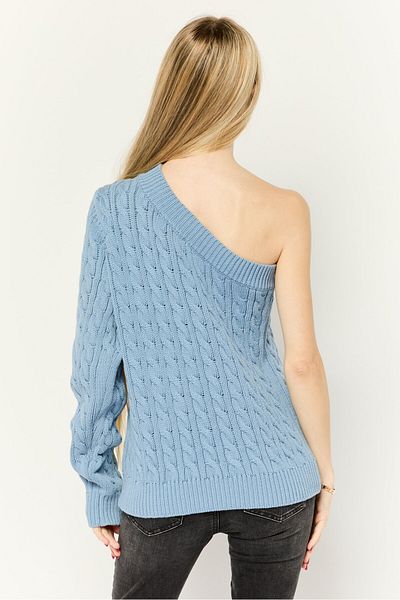 Michael Kors Women Asymmetrical Neck Crochet Sweater, Blue