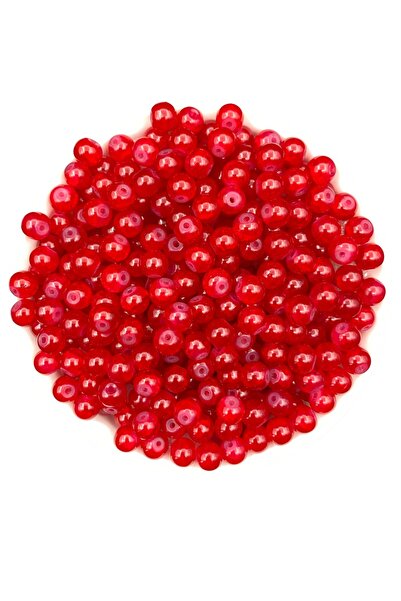 Hedef Bijuteri 50gr 8mm Cam Kırmızı Çatlak Buzlu Boncuk Takı, Hobi, Aksesuar Yapım Boncuğu (50gr, ~75Adet)