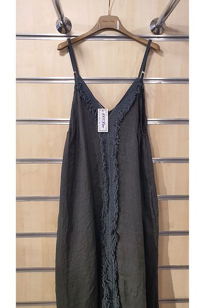 Park Moda Μακρύ λινό φόρεμα με λεπτομέρεια με φούντα