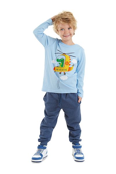 Denokids Chlapecká souprava trička a kalhot s dlouhým rukávem a helikoptérou