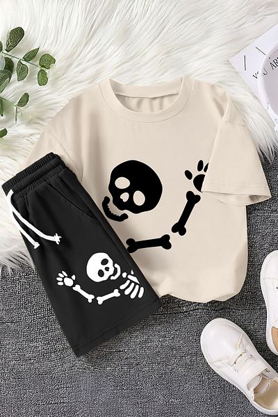 MYADA New Season Greeting Skeleton Printed 2-Piece Children's Suit 23466