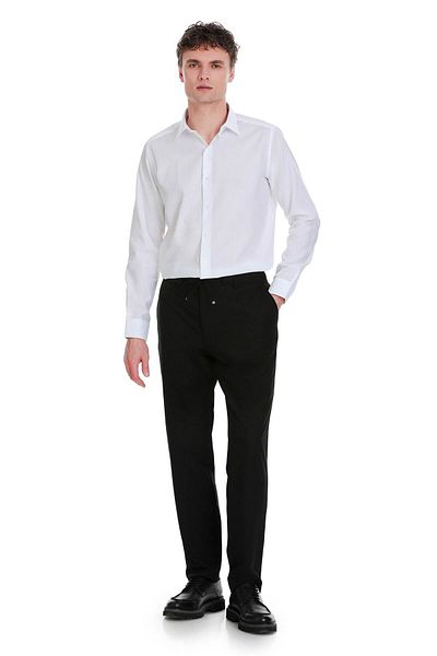 Hatemoğlu Λευκό Slim Fit 100% βαμβακερό μακρυμάνικο πουκάμισο με λεπτό γιακά