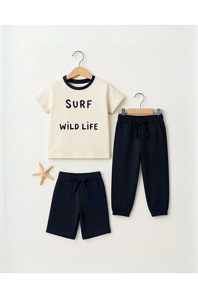 esso mandolin Boy's Summer 3-Piece T-Shirt Set with Text Detail