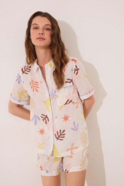 Women'secret Short classic pyjamas in allover viscose with leaves