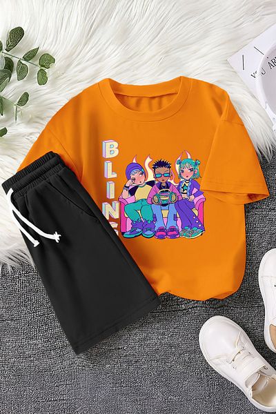 MYADA New Season Bling Graffiti Detail Animes Printed 2-Piece Children's Set 23473