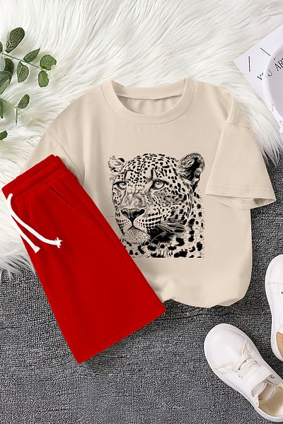 MYADA New Season Shaded Leopard Drawing Printed 2-Piece Children's Suit 22484