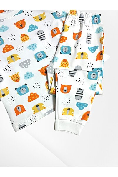 elmas kids Σετ χειμερινών πιτζάμες για αγόρια από 100% βαμβάκι με σχέδιο αρκουδάκι σε λευκό χρώμα με μακρύ μανίκι