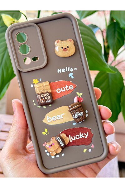 Fibaks Oppo A55 4g Case Designed Patterned Camera Protection Teddy Bear Brown Color Soft Silicone Cap
