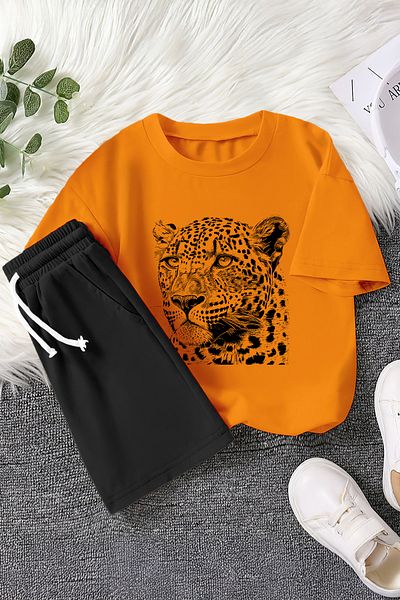 MYADA New Season Shaded Leopard Drawing Printed 2-Piece Children's Suit 22484