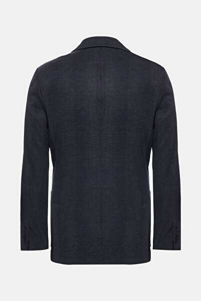 W Collection Dark Blue Buttoned Wool Jacket