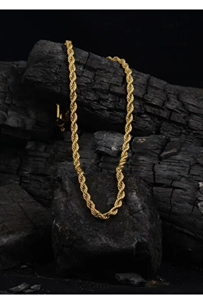 OSMANLI GÜMÜŞ Altın Rengi 5mm Burma Halat Erkek Çelik Kolye Zincir CKLBURGUALT-ALT