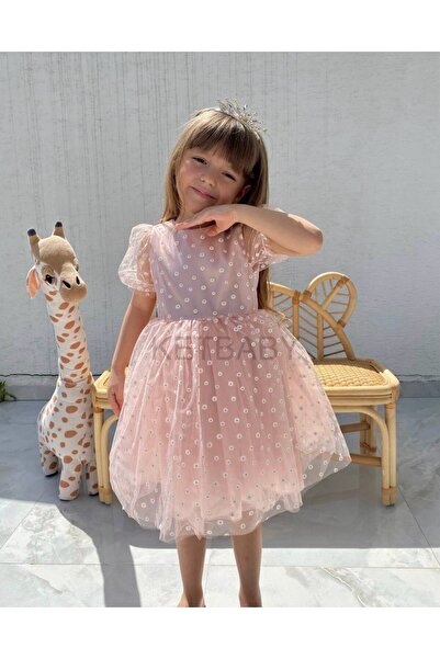 KETBaby Kız Çocuk Minik Papatya Desenli Kısa Kol Elbise