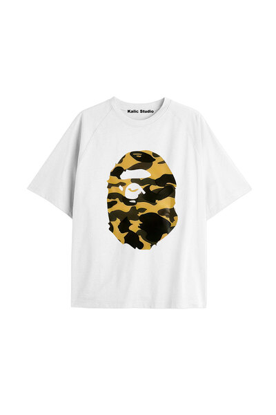 Kalic Studio Tricou alb de vară cu model Mr. Bape UNISEX