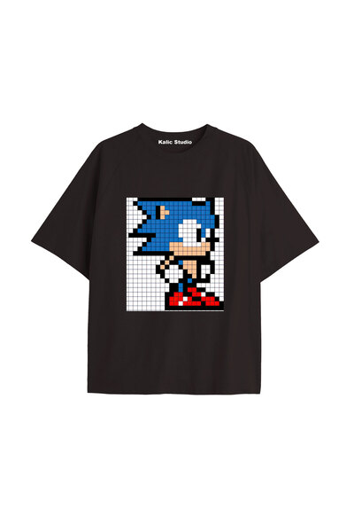 Kalic Studio Tricou de vară negru cu model UNISEX Mr. Sonic