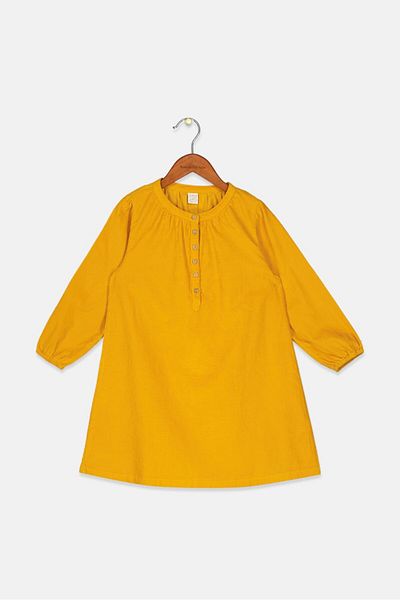Tchibo Kids Girl Round Neck Long Sleeve Corduroy Dress, Gold
