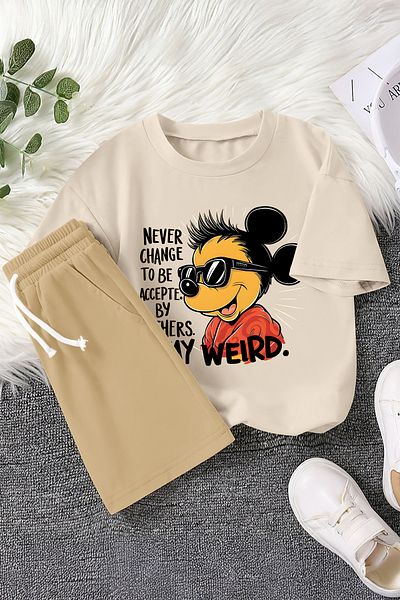 MYADA New Season Glasses Cartoon Character Weird Printed 2-Piece Children's Set 22536