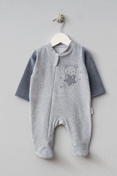 Bebitof Cute Starry Bear Patterned Cotton Velvet Jumpsuit