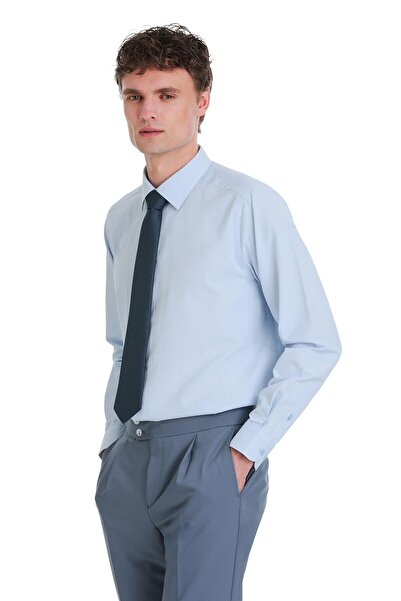 Hatemoğlu Mavi Klasik Fit Slim Yaka Uzun Kollu Pamuklu Gömlek