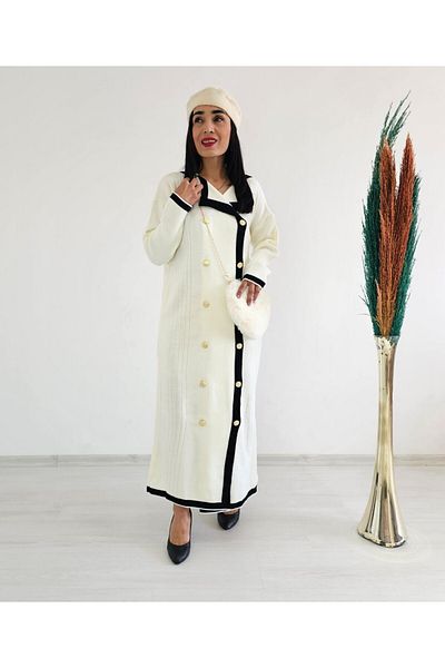 6 butik altı üstü butik Πλεκτό φόρεμα με λεπτομέρεια με γιακά με κουμπιά
