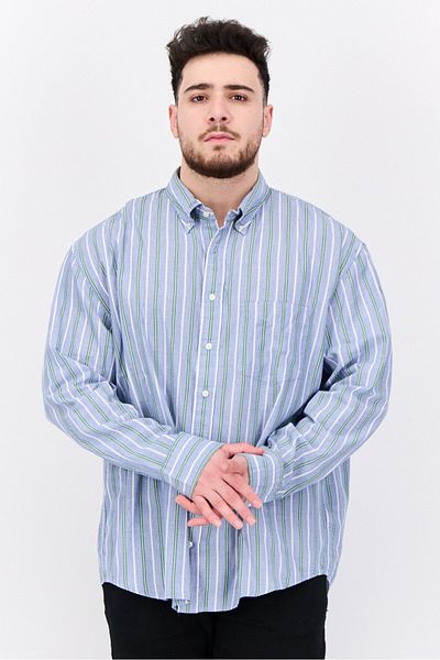 Gant Men Relaxed Fit Stripped Long Sleeve Casual Shirt, Blue Combo