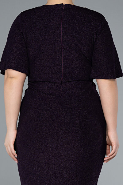 Efelif Kısa Kol V Yaka Midi Büyük Beden Davet Elbisesi ABK39931