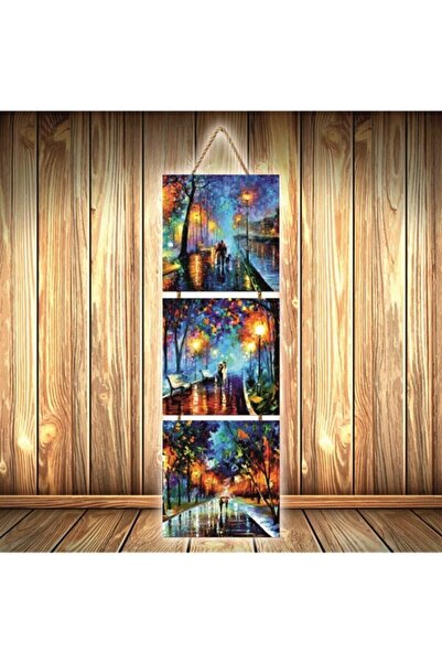 hazalshop Τριπλή ρετρό ξύλινη αφίσα με σχέδιο δάσους λαδιού Ü441