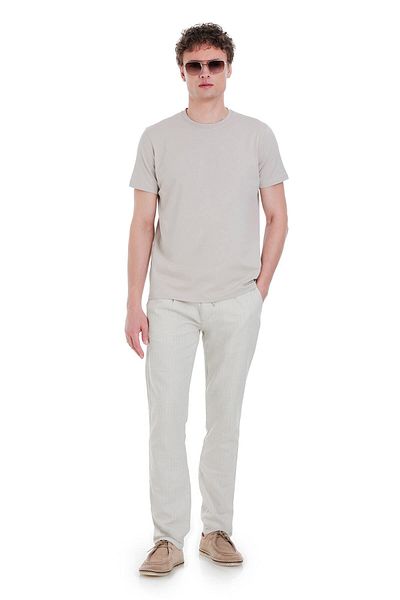 Hatemoğlu Βαμβακερό μπλουζάκι Ecru Regular Fit Crew Neck