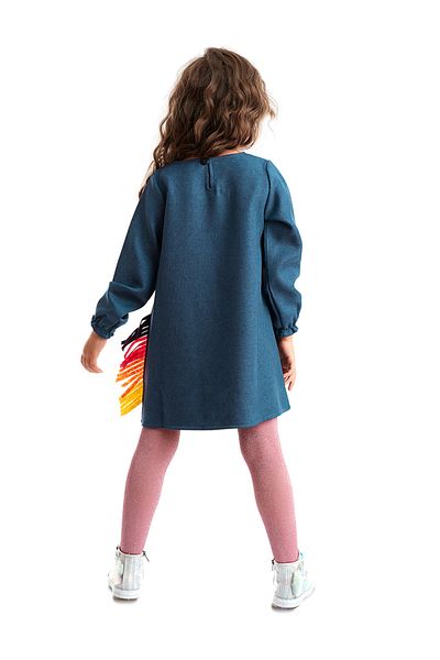 Denokids Tmavě modré dívčí zimní šaty se vzorem jednorožce