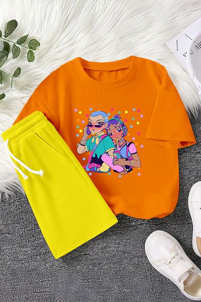 MYADA New Season Anime Cool Girls Printed 2-Piece Children's Set 23472