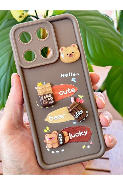 Fibaks Case for Realme 11 4g Design Patterned Camera Protection Teddy Bear Brown Color Soft Silicone Cap