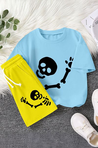 MYADA Costum pentru copii din 2 piese cu imprimeu schelet pentru salutarea noului sezon 23466