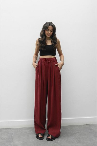 Havoş Pantaloni cu talie Elowen Burgundy