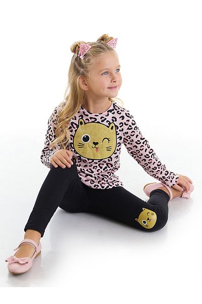 Denokids Ezüstszínű leopárd lány tunika harisnya szett