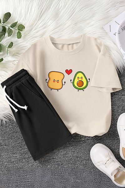 MYADA Premium Fried Bread Heart Avocado Printed 2-Piece Children's Set 23468