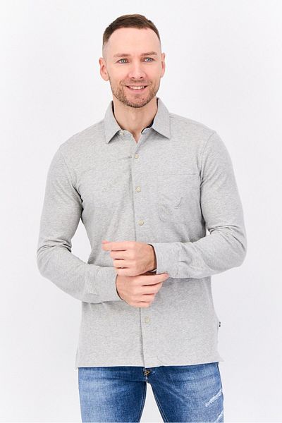 Nautica Men Regular Fit Heather Long Sleeve Casual Shirts, Grey