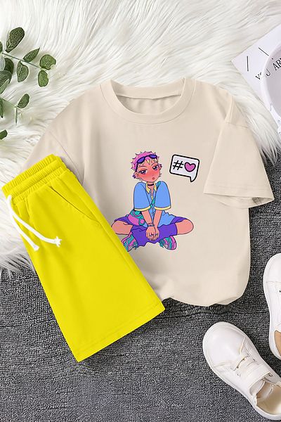 MYADA Premium Love Themed Anime Teenage Printed 2-Piece Children's Set 23470